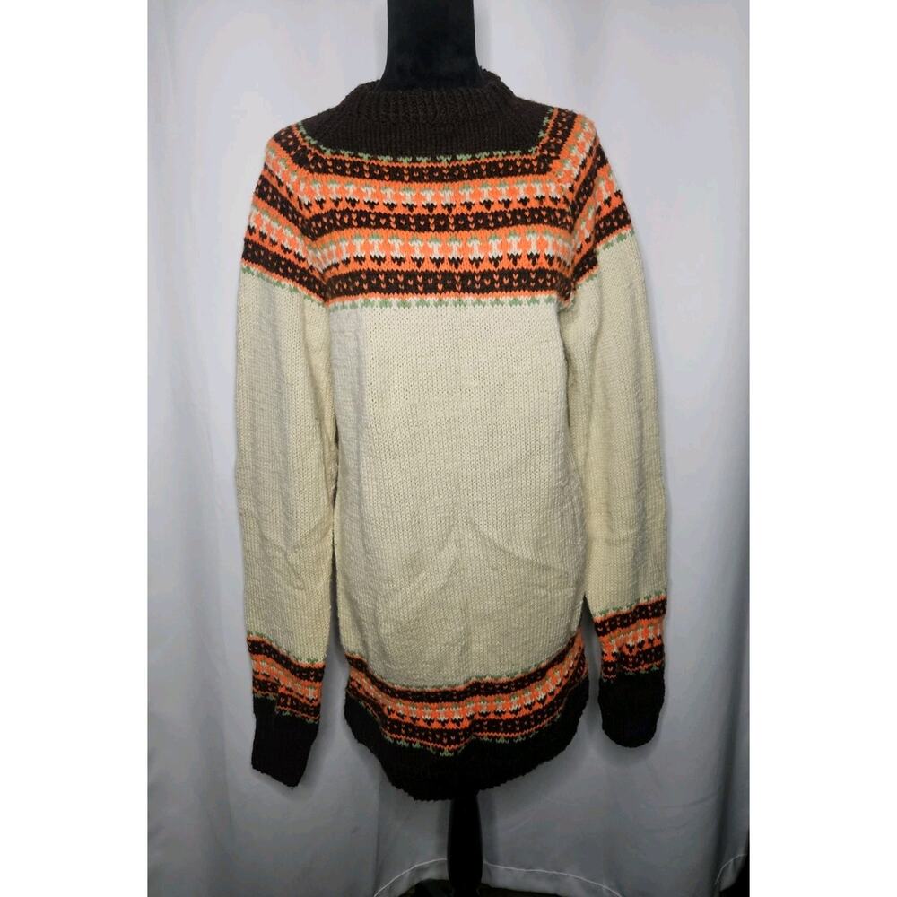Vintage Handmade Fair Isle Design Mock Neck Knitted Sweater Dress Womens Large